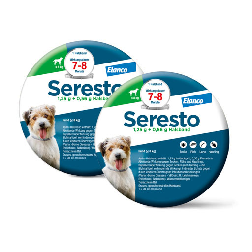 Spar-Set: 2x SERESTO 1,25g + 0,56g Halsband für Hunde bis 8kg
